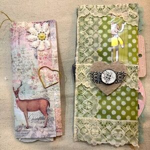 Two Mini Journals Pockets Loaded with Tags Mini Notebooks Blank Papers Ephemera
